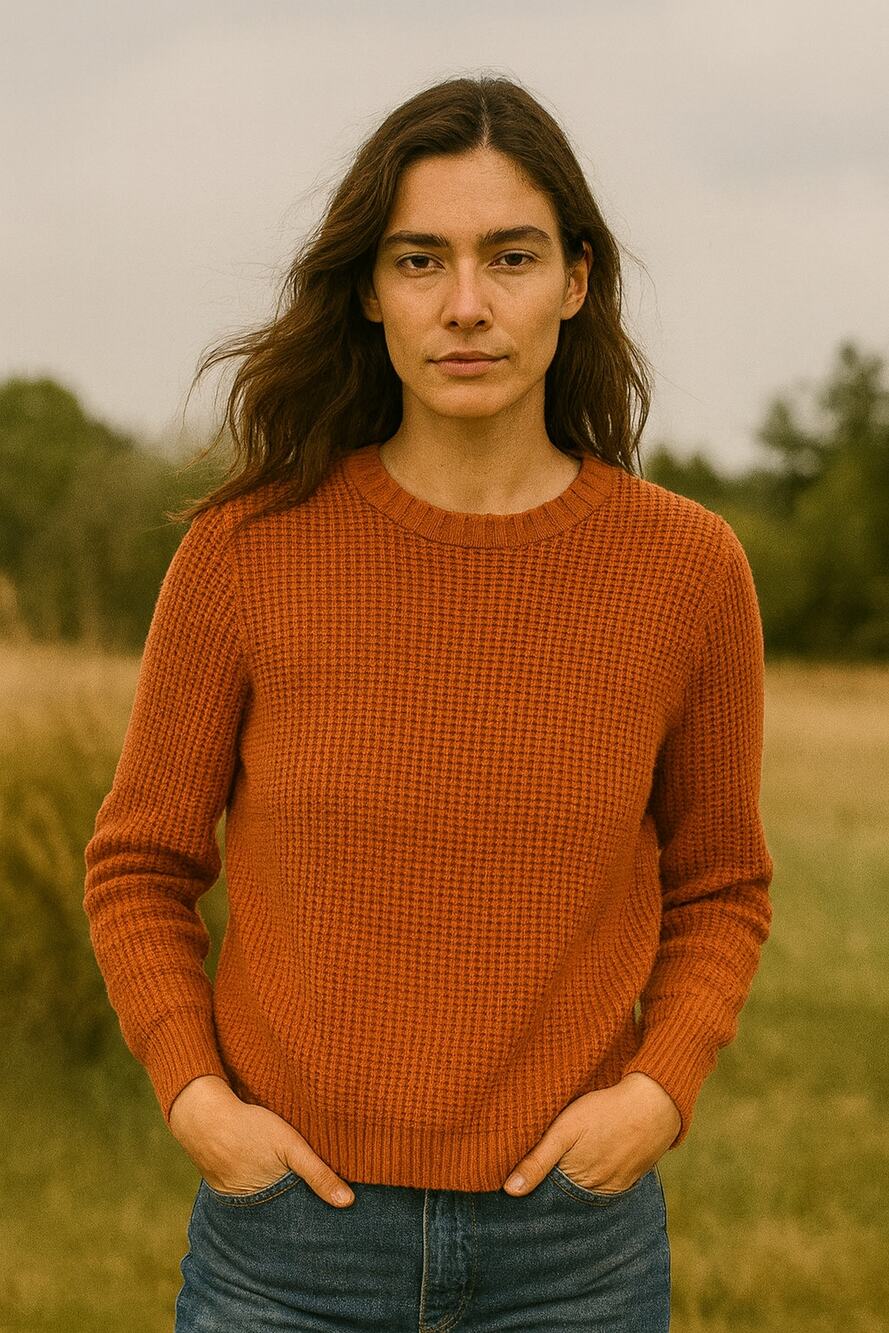 Timberland Waffle Knit Crewneck Rust Orange Heavyweight Pullover L‎